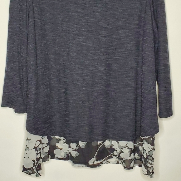 Layered Tiered Floral Hem Tunic Size 2X Mixed Media Knit Pullover Scoop Neck Top - Picture 5 of 11
